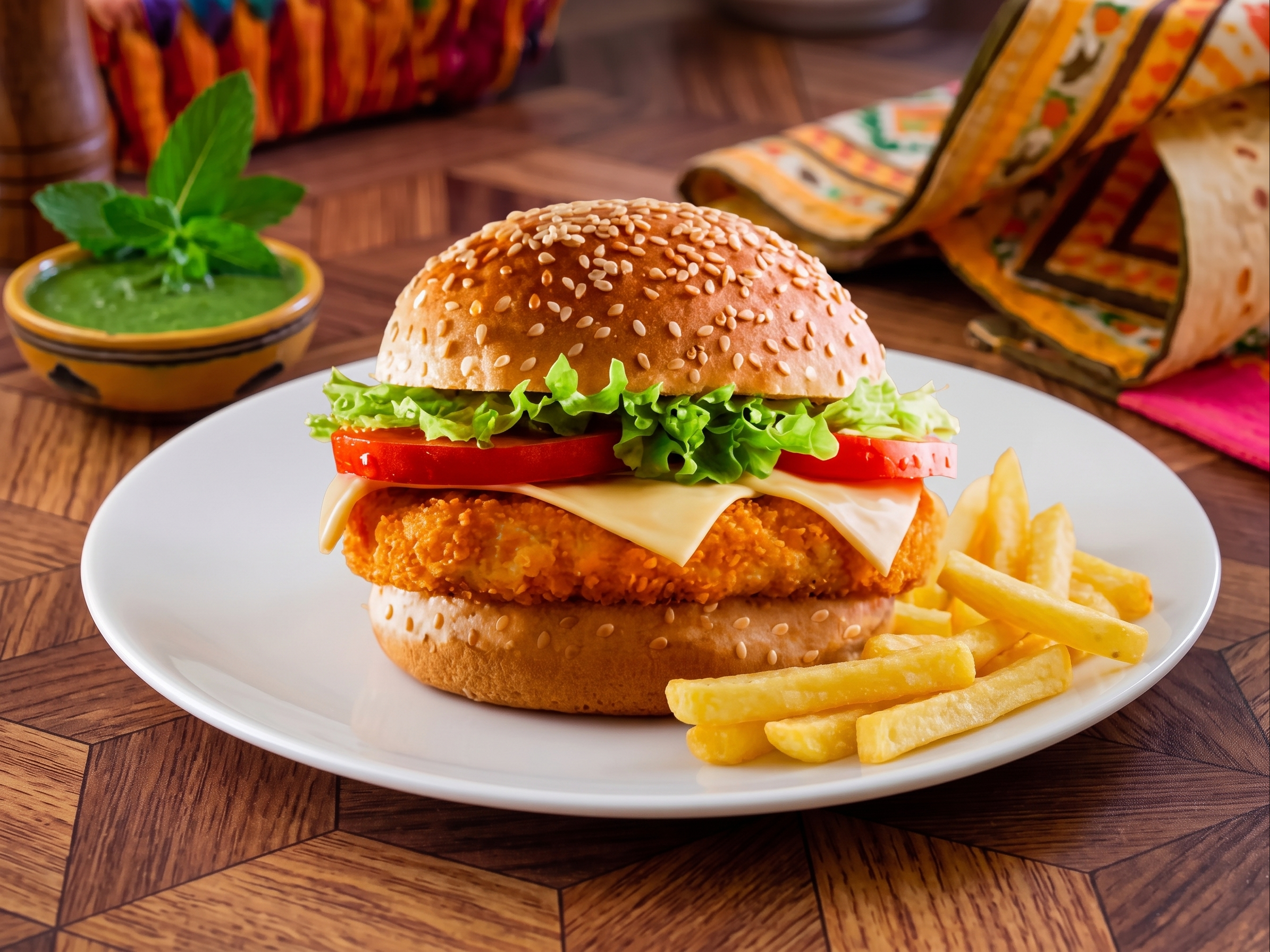 Chicken Burger W/Fries.