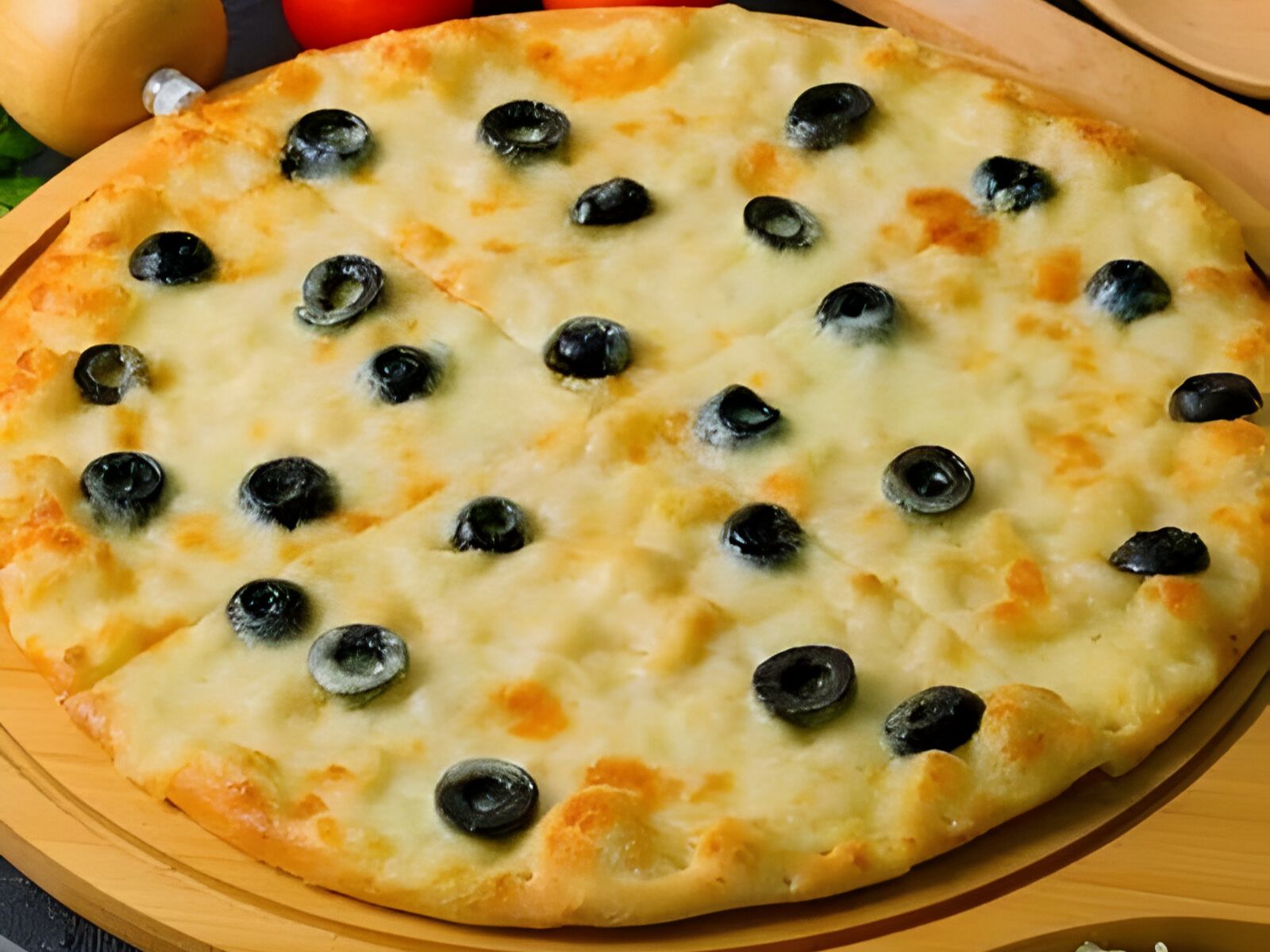 White Cheese with Black Olives - Flat Bread.
