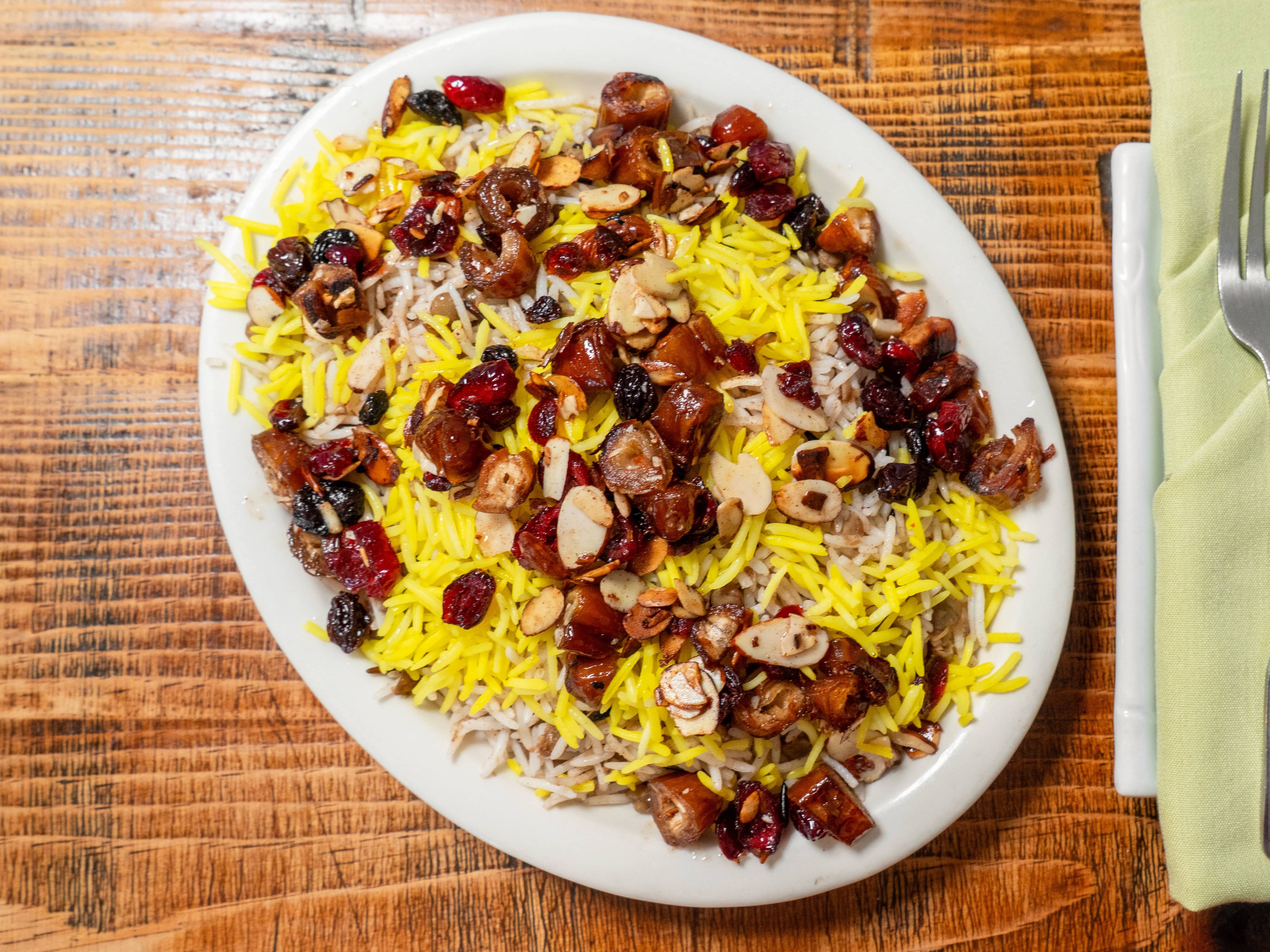 Lentil Rice Topped with Almond, Date, Cranberry and Raisins.