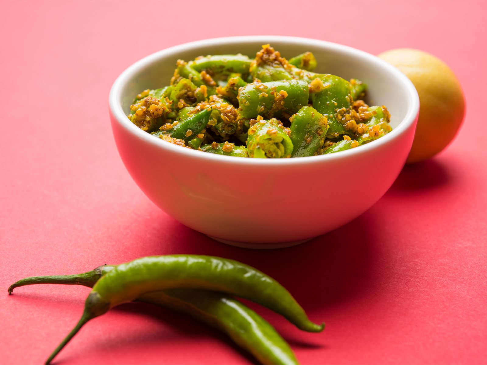 FRESH SPLIT GREEN CHILLI PICKLE.