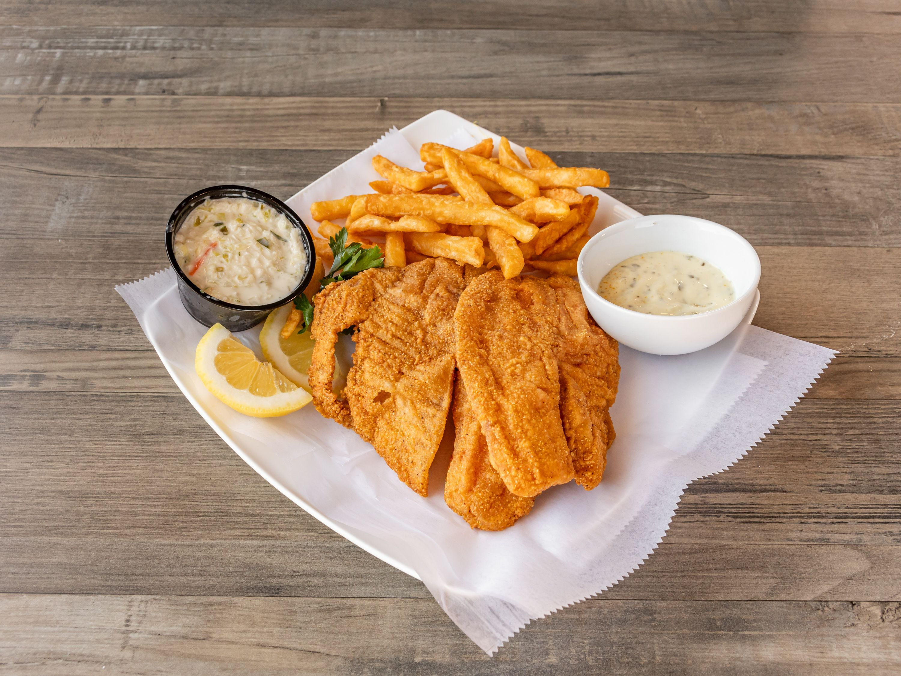 6 Piece Tilapia With Fries And Coleslaw