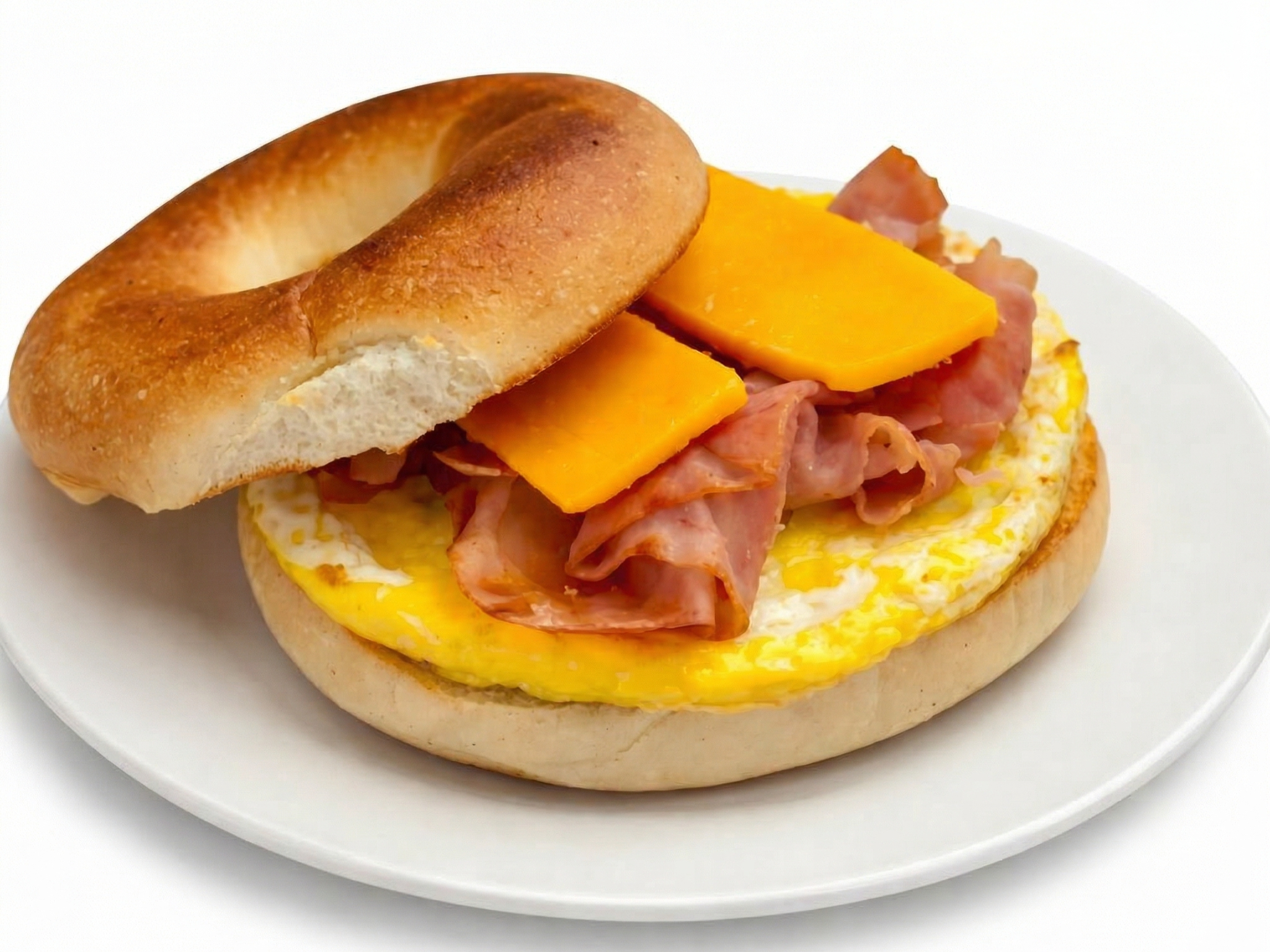 Ham With Egg And Cheese On Bagel.