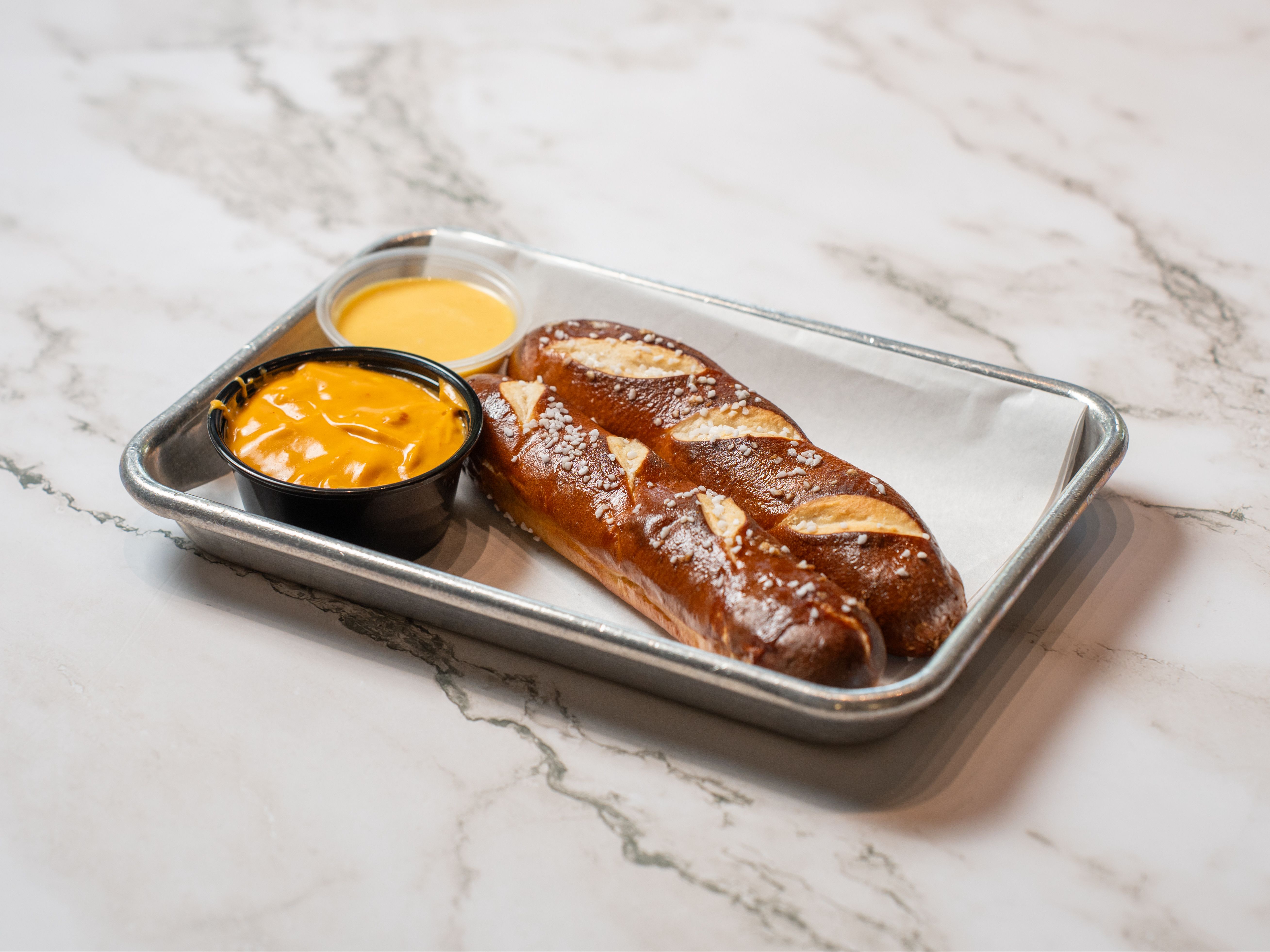Pretzels Bavarian 2 w/ Beer Cheese and Honey Mustard.