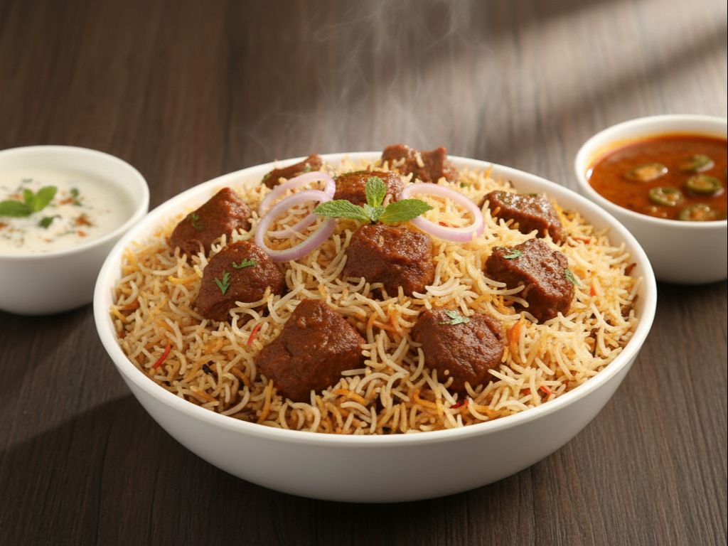 Goat Fry Biryani (GF, NF).