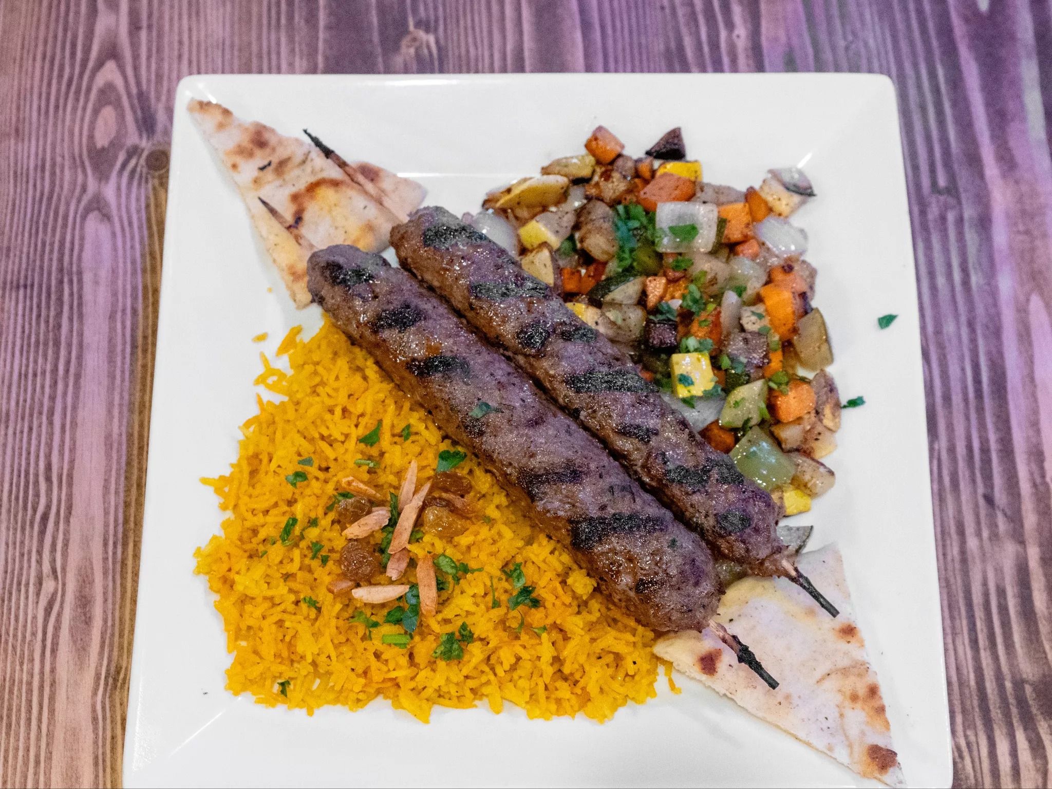 Shish Kofta Meat With Choice Of Your 2 Sides.