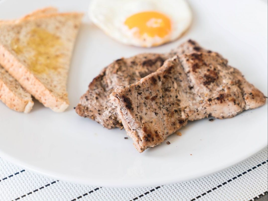 Grilled Pork Chops & Eggs.