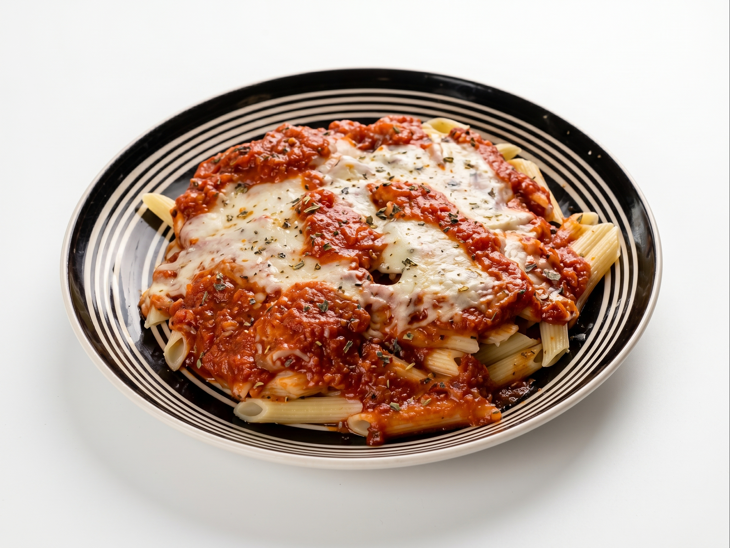 Chicken Parmigiana with Penne.