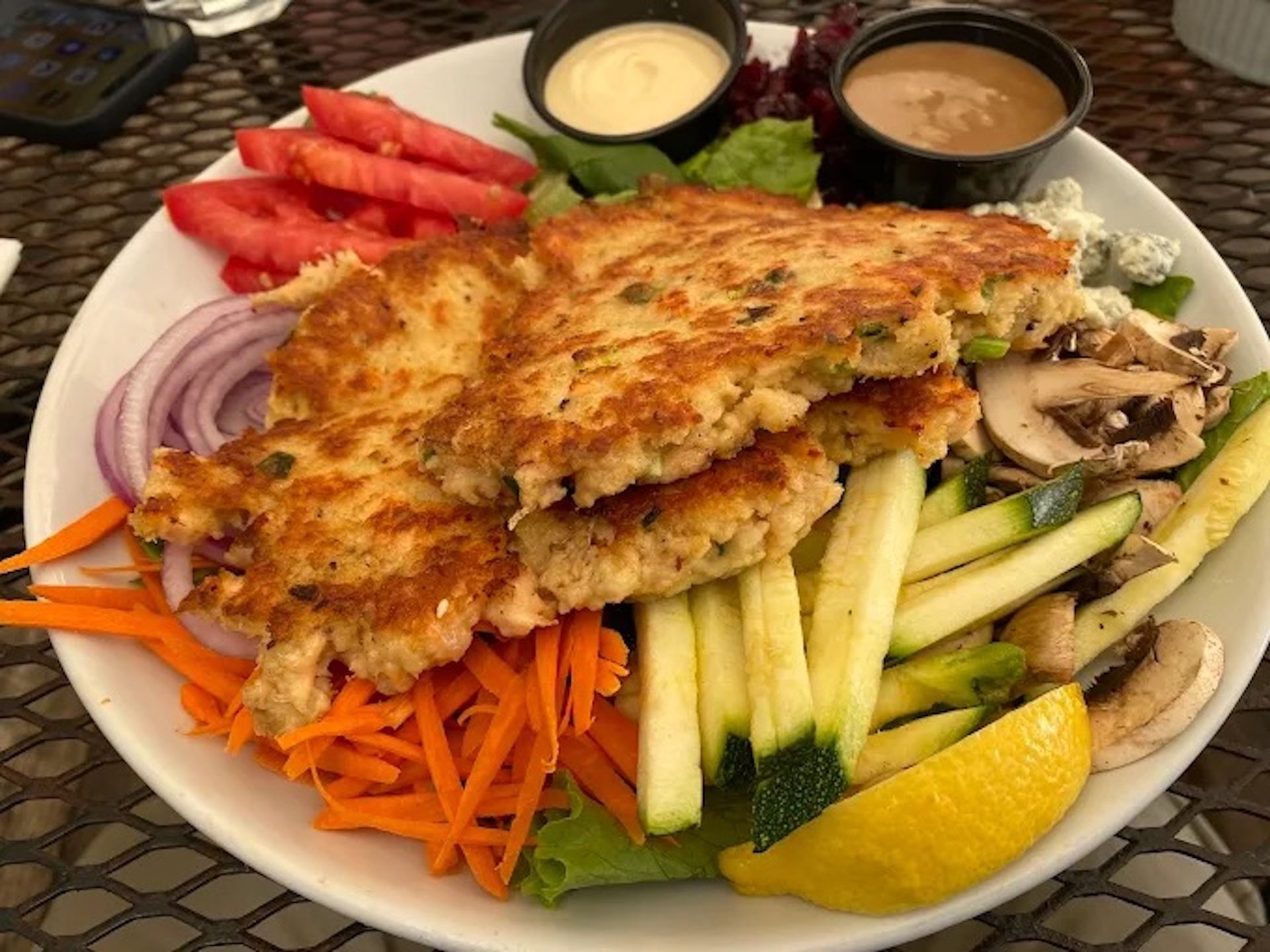 Salmon-Crab Cake Salad