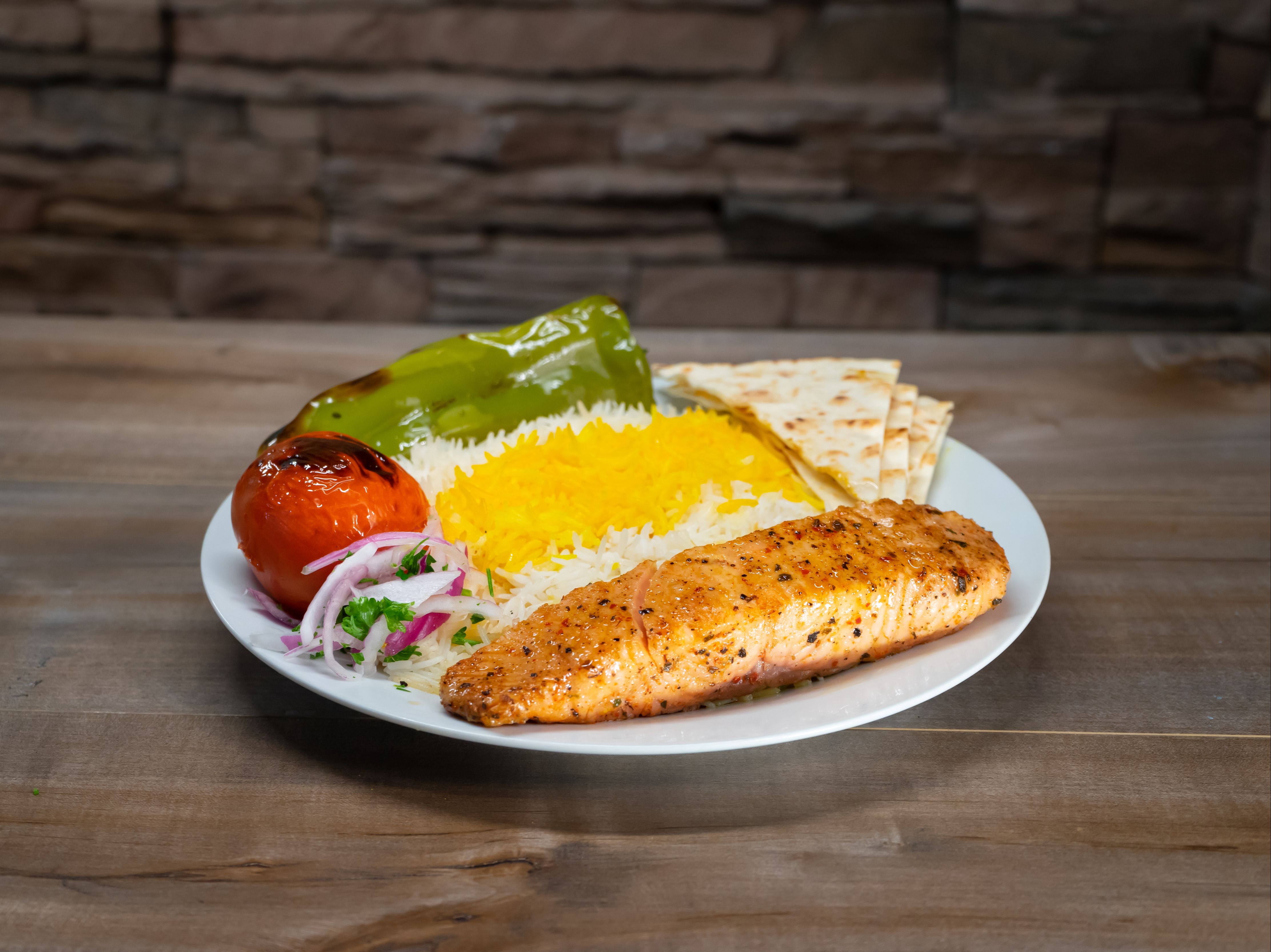 #40 Salmon Kabob Plate.