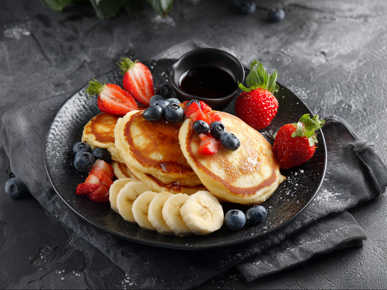 Pancakes and Fruits.