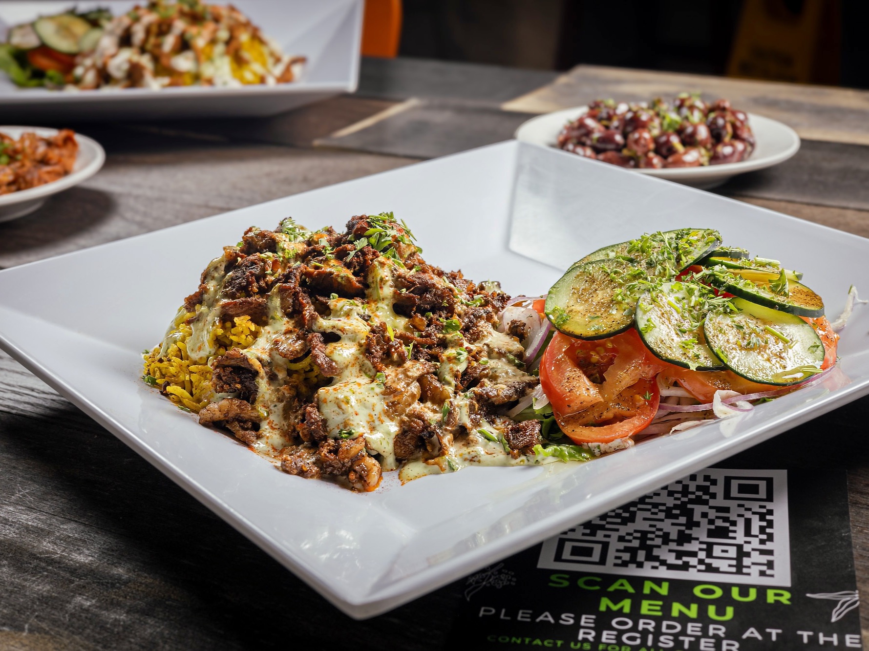 Shawarma Rice Bowl (Choice of Beef and Lamb, or Chicken) (gf).