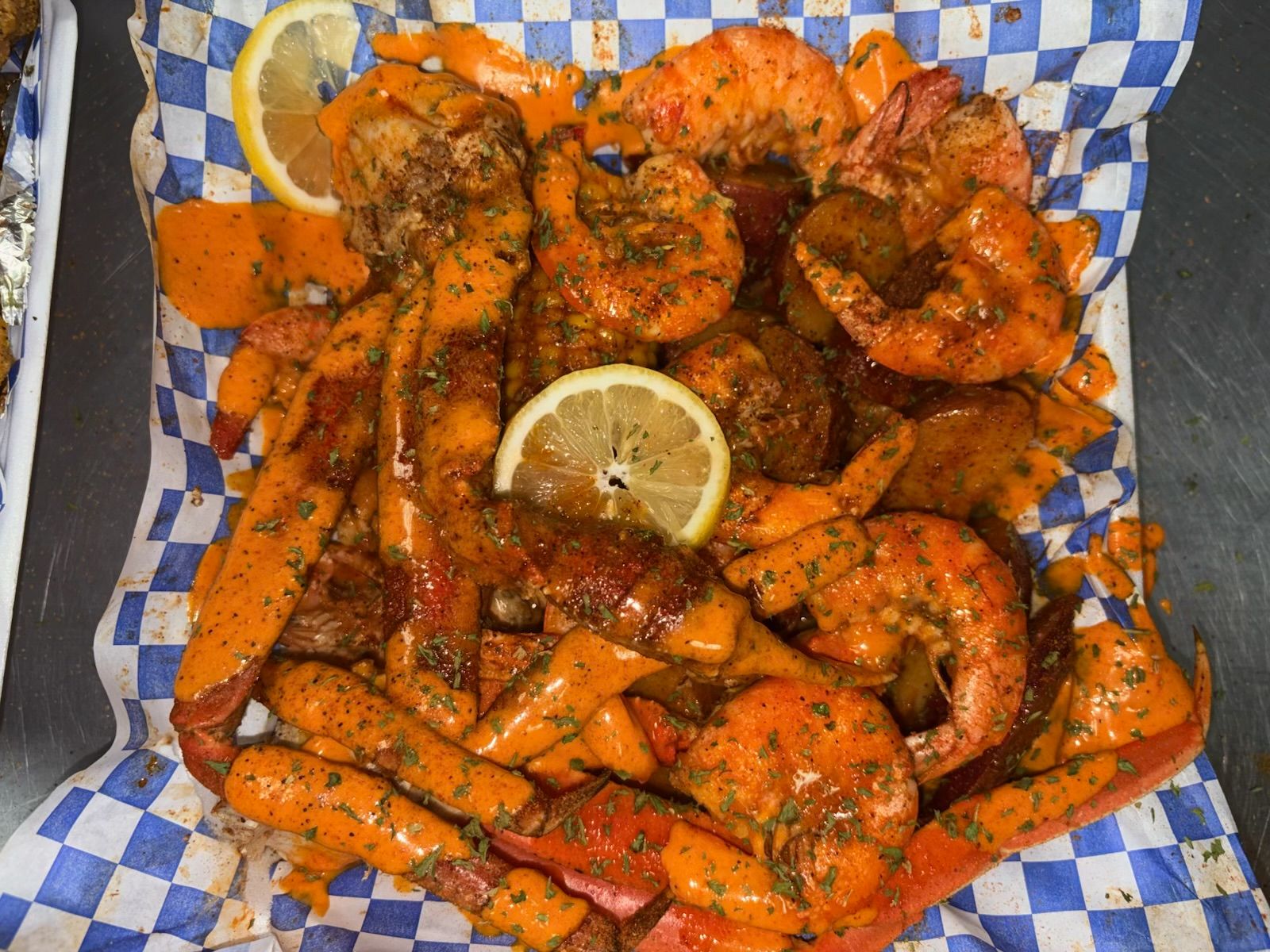 1/2 LB Shrimp, Sausage, Potato & Corn.