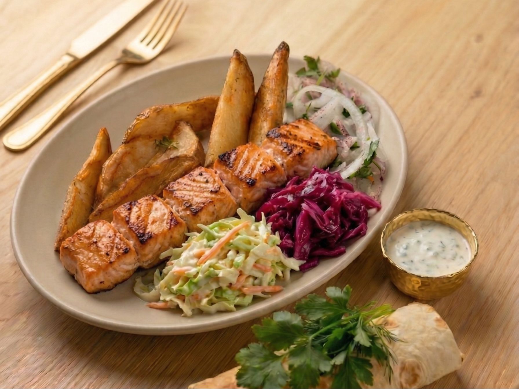 Salmon Kebab.