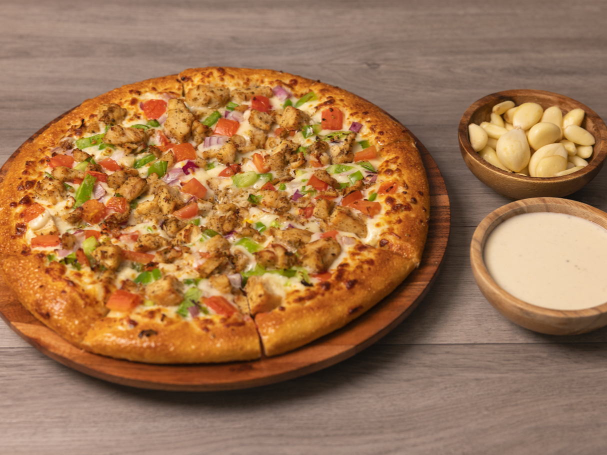 Roasted Garlic Chicken Pizza.