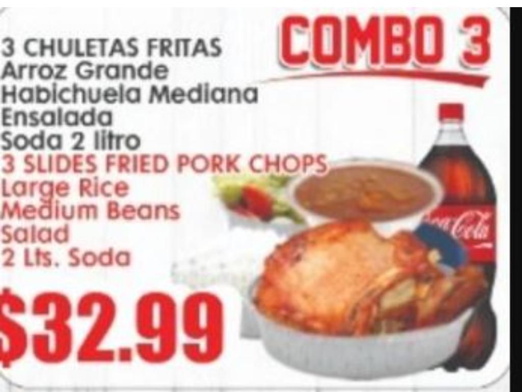 Combo 3 - Chuleta Frita / Fried Pork Chops.