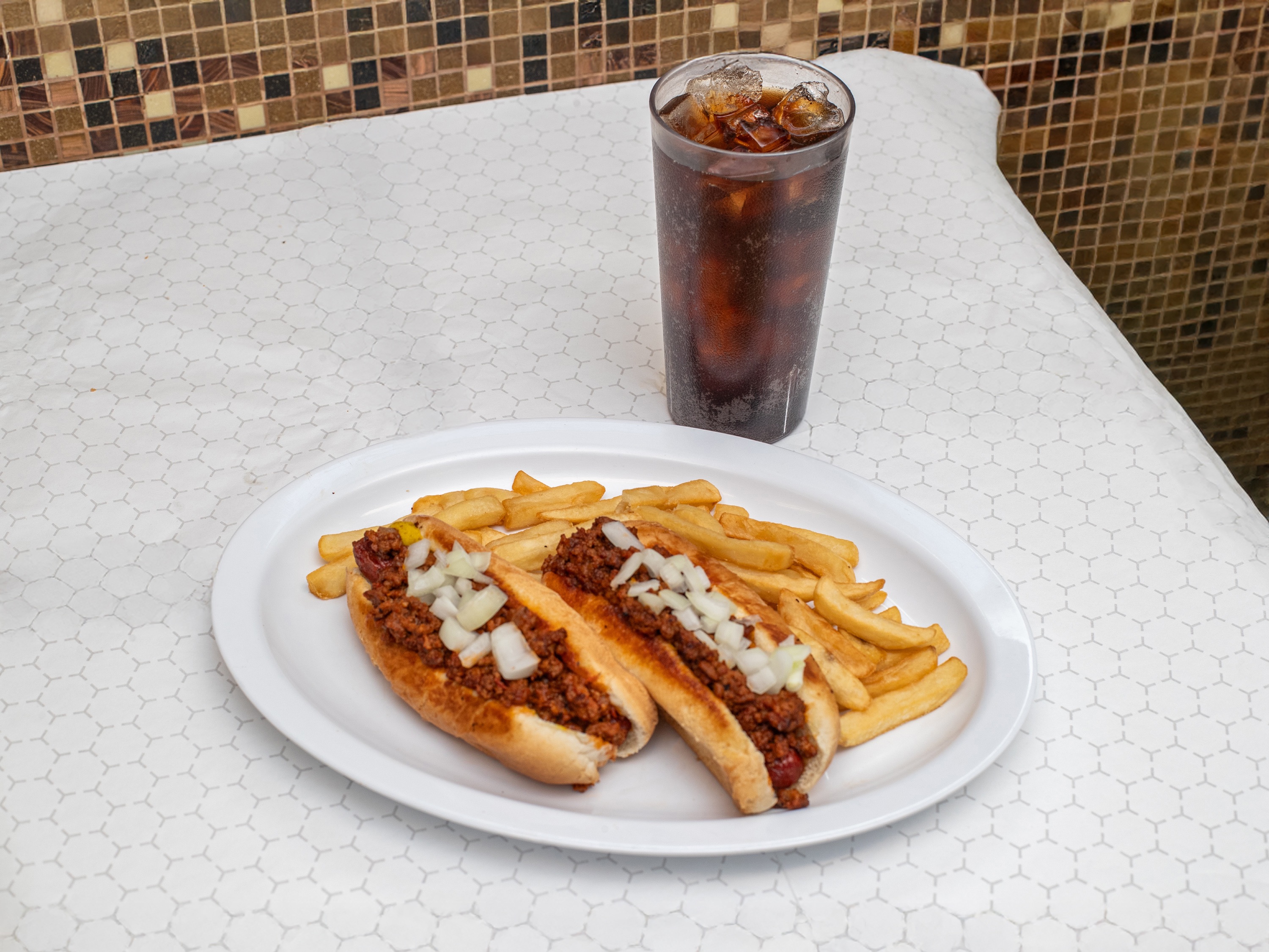 #4. Twin Chili Dogs With Fries.