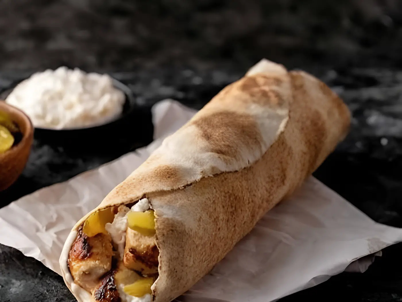 Chicken Cubes Kebab Sandwich.