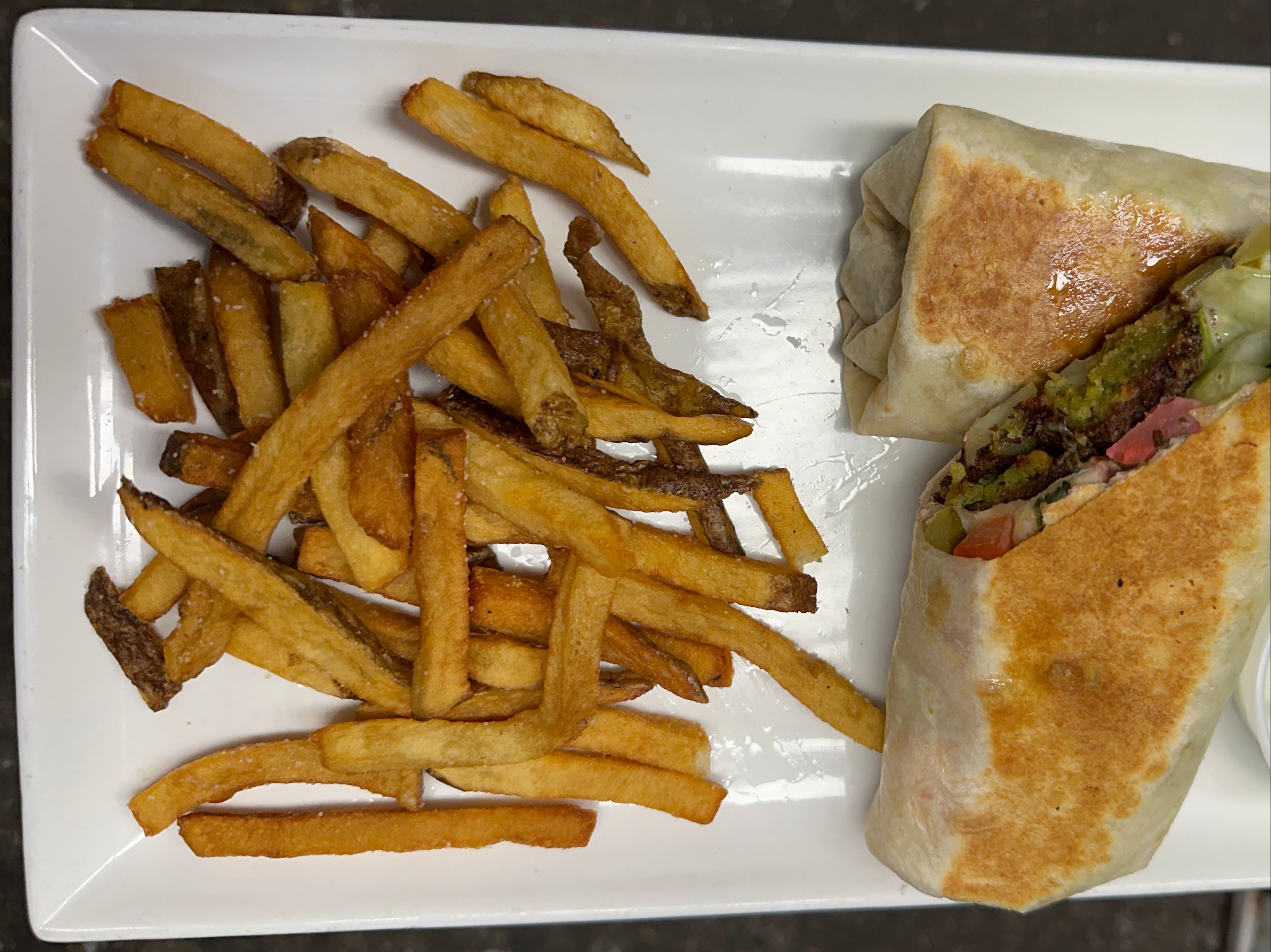 Falafel Wrap & Fries.