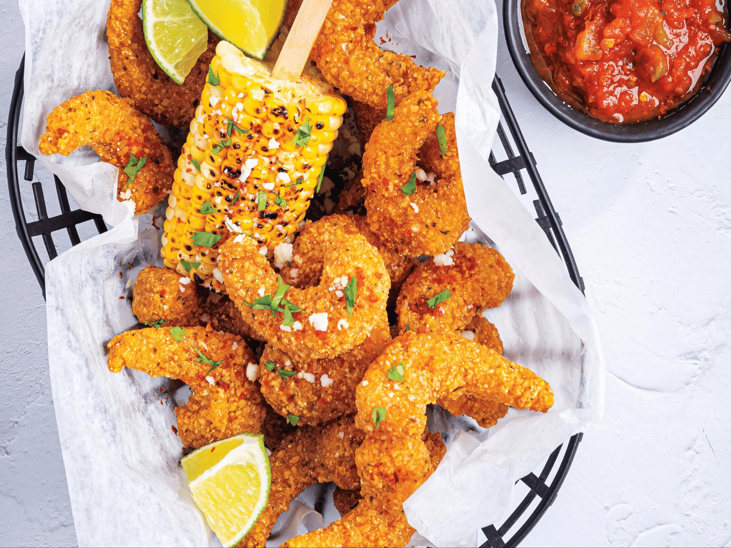 Street Corn Shrimp And Fry Basket.