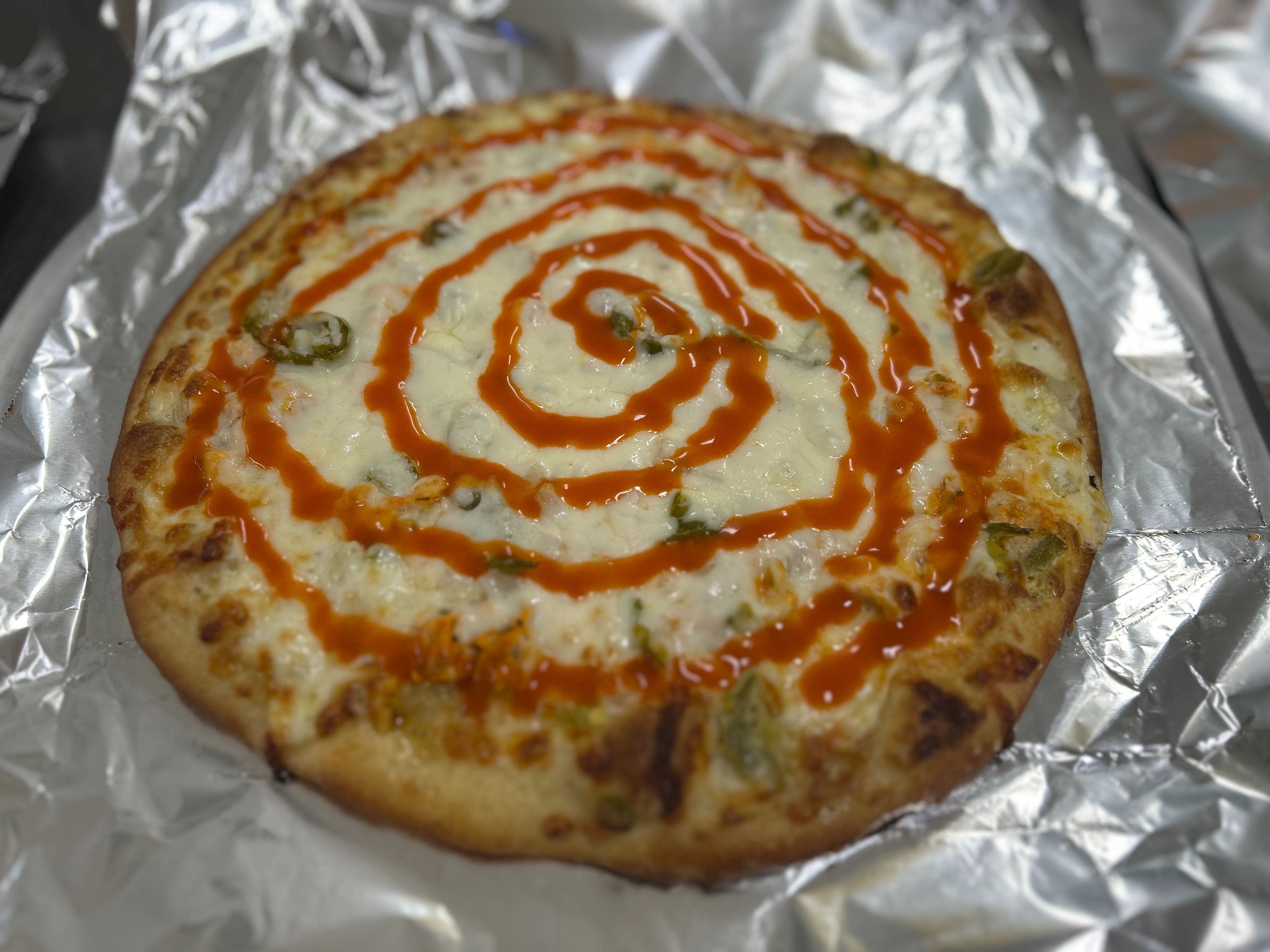 Midwest Synthetics Buffalo Chicken Pizza.