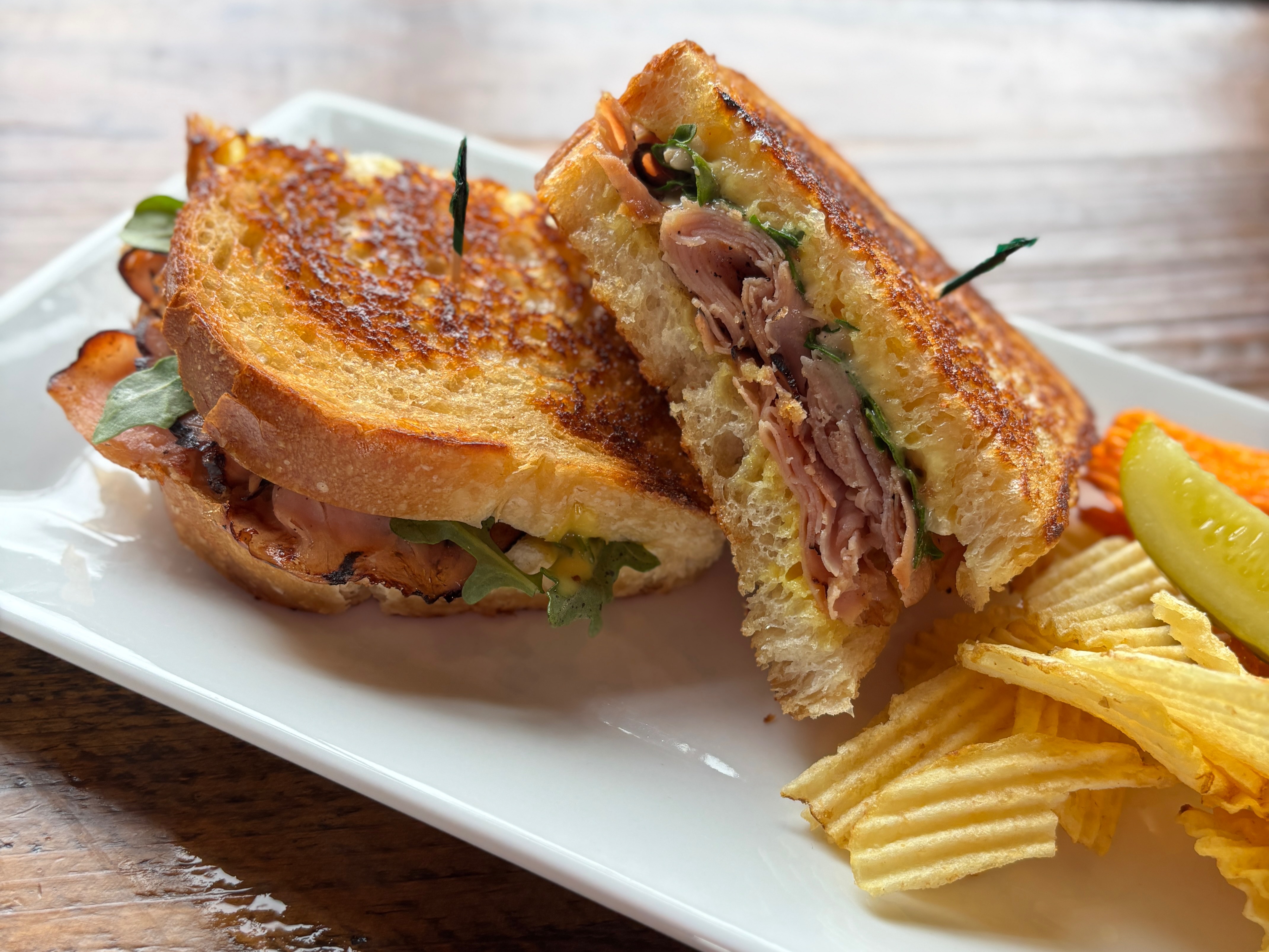 Grilled Ham & Brie Sourdough Sandwich.