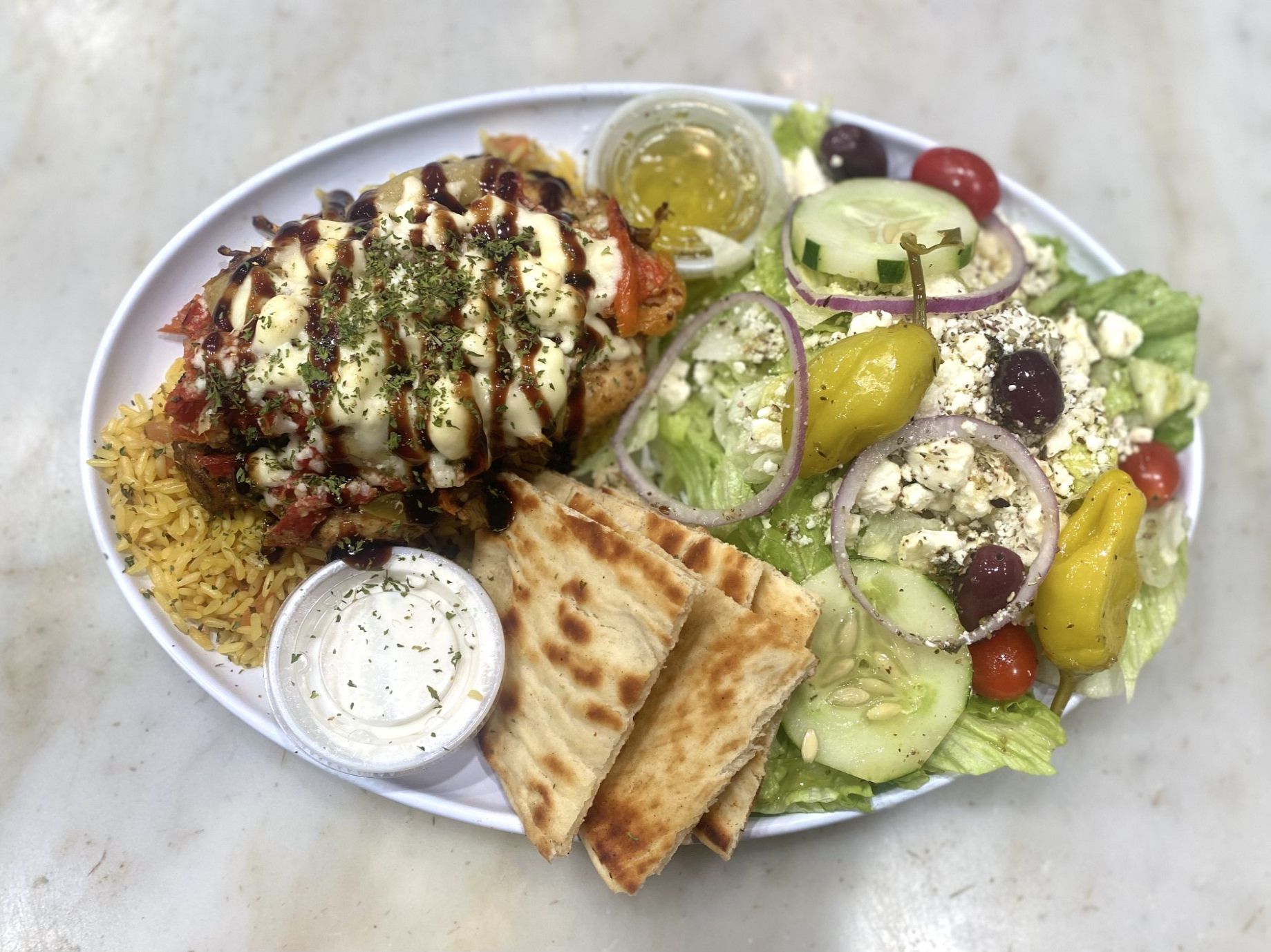 Smothered Chicken Platter.