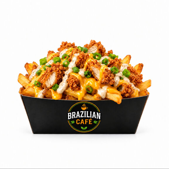 Loaded fries with fried chicken