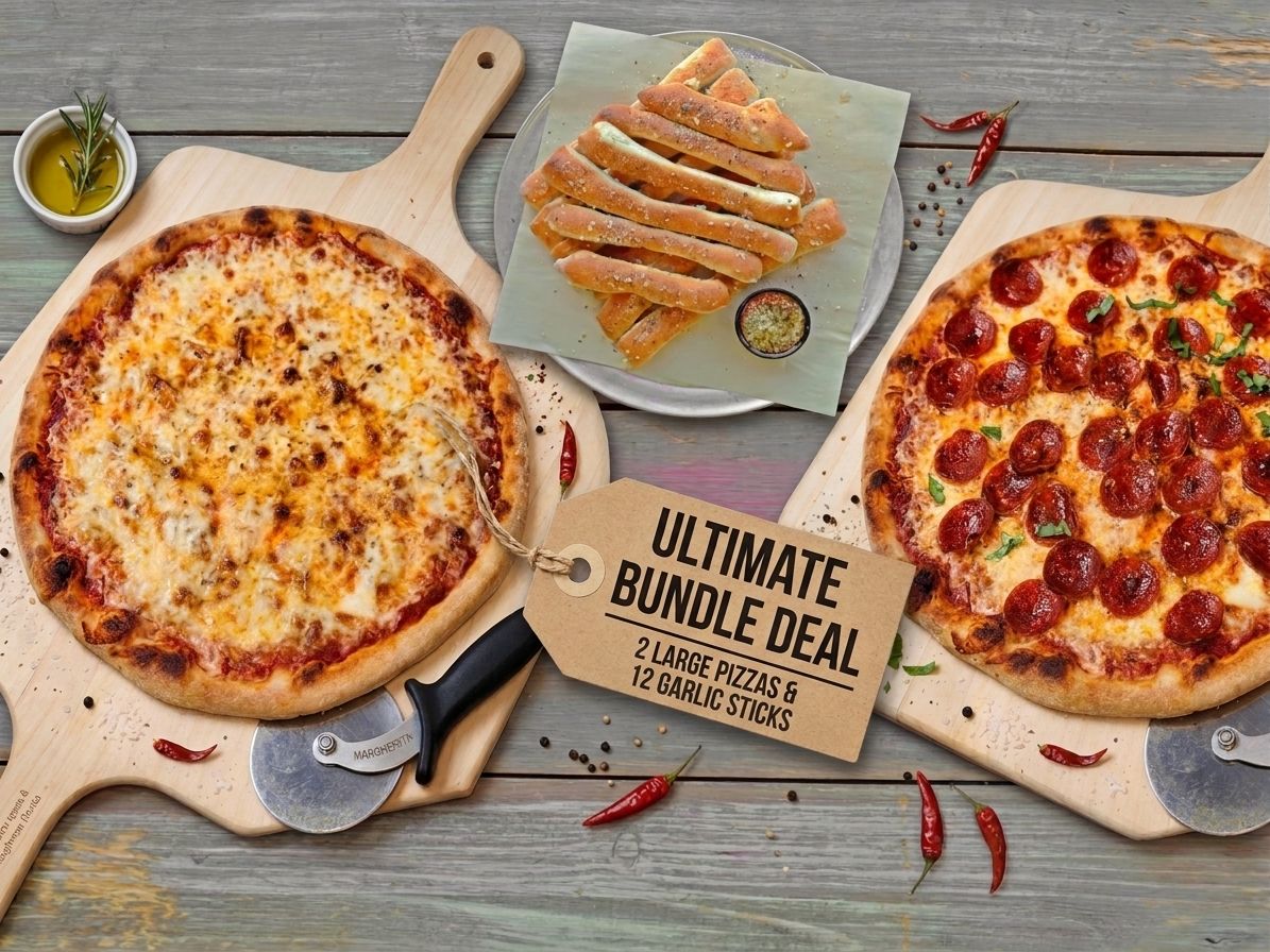 2 Large Pizzas & 12 Sticks.