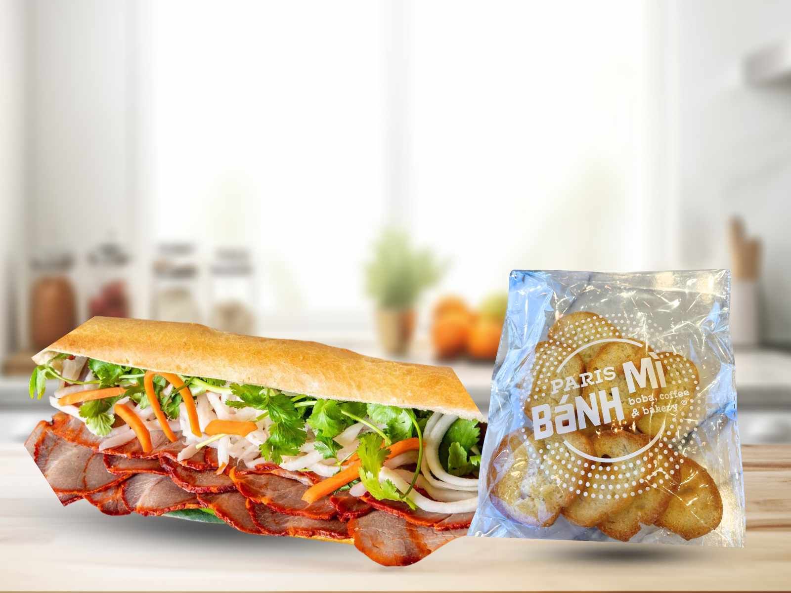 Banh Mi /w Chips Entree Pate Pork BBQ / Bánh Mì Patê Xá Xíu.