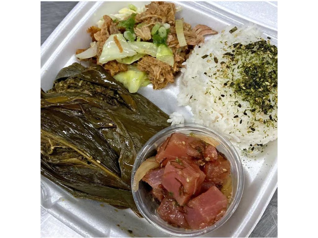Kama'aina Plate - Lau Lau, Steamed Rice Poke.