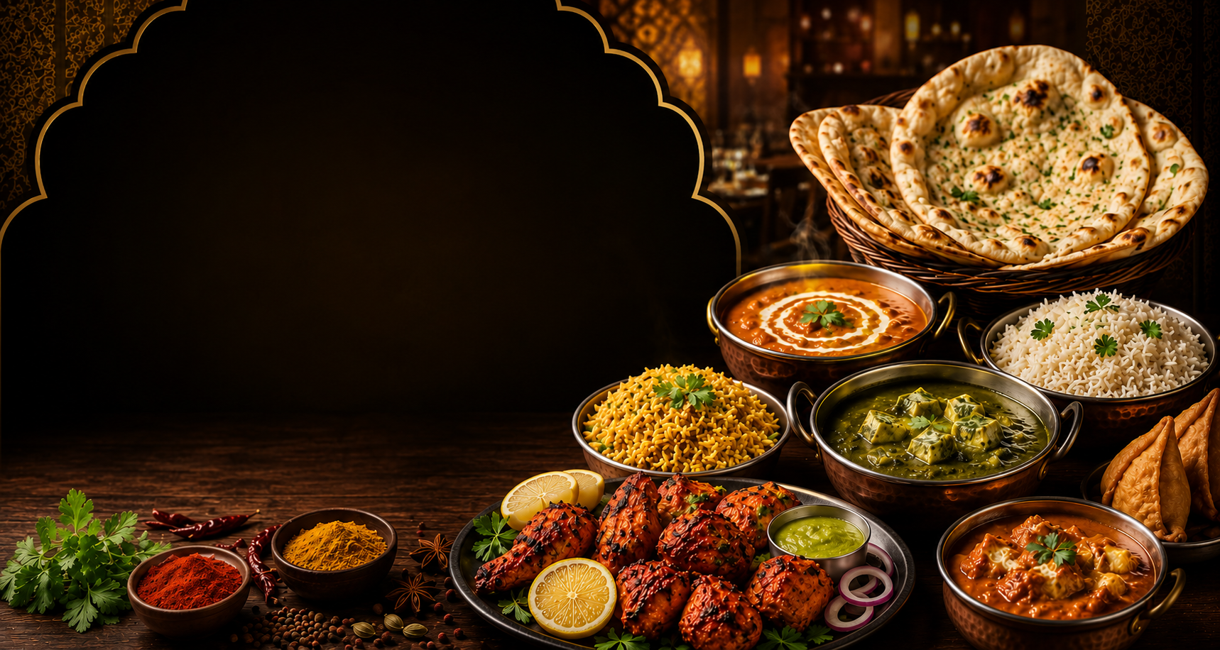 Welcome to Royal Indian Grill — authentic Indian flavors, sizzling tandoori dishes, fresh naan, handcrafted cocktails, and warm hospitality in an elegant royal dining experience.